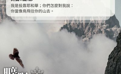 Soooradio 基督教廣播電台 曠野嗎哪（384） - 我是投靠耶和華；你們怎麼對我說：你當像鳥飛往你的山去。（詩篇11篇1節）